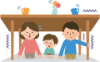 机の下に避難